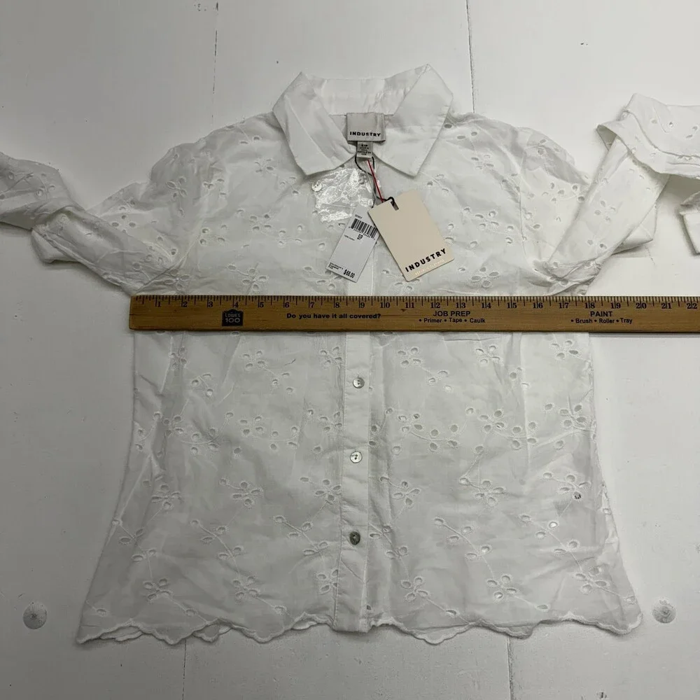 Industry Button Up Shirt Womens S White Collared Long Sleeve Floral Eyelet Lace - Picture 6 of 7